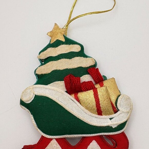 Vintage Christmas Sleigh Tree Ornament Handmade Fabric - Picture 6 of 6